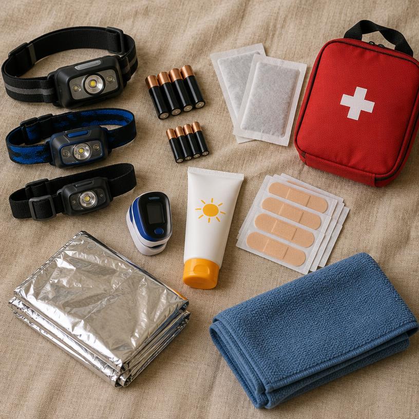 Illustrative headlamps, warmers & first aid